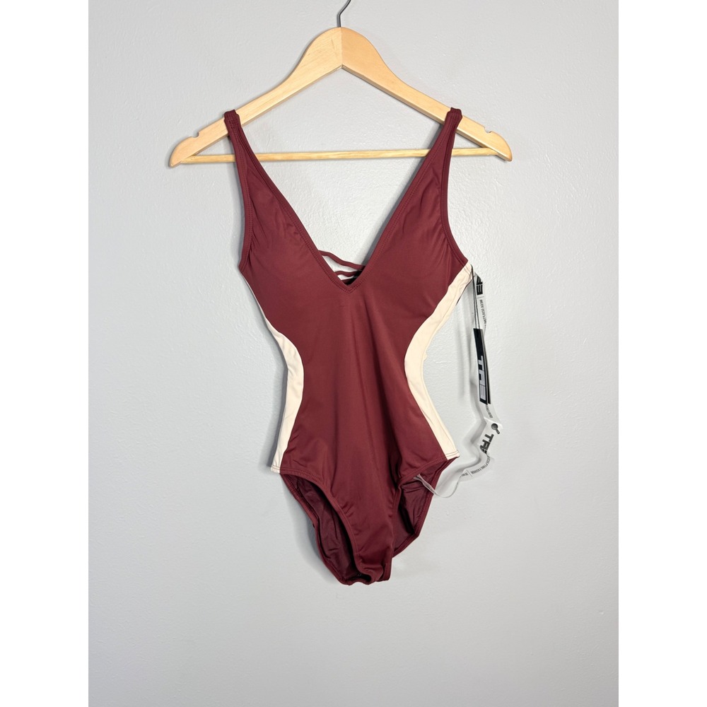 TA3 Plungey Contour One-Piece Swimsuit Dark Cherry/Oat‎ Size XXS XLong